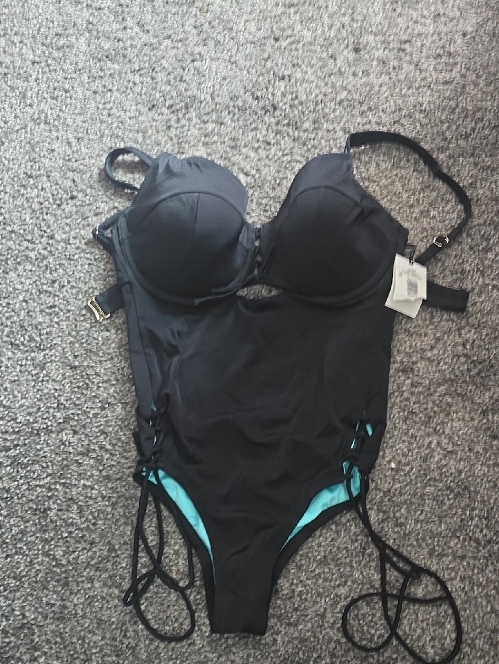 Shade & Shore Black One-Piece Swimsuit with Lace-Up Sides